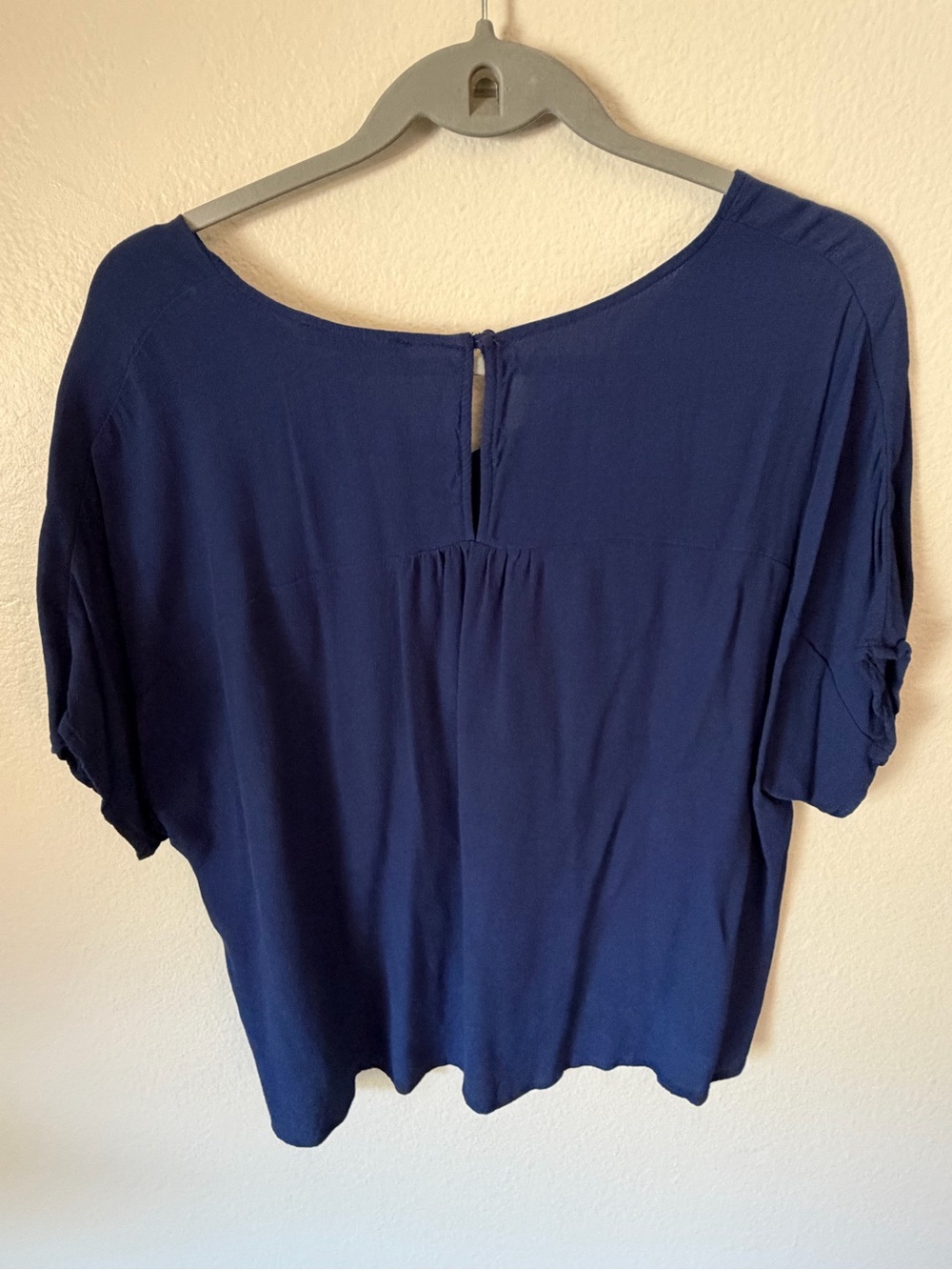Madewell Deep Blue V-Neck Draped Short Sleeve Blouse - Picture 2 of 3
